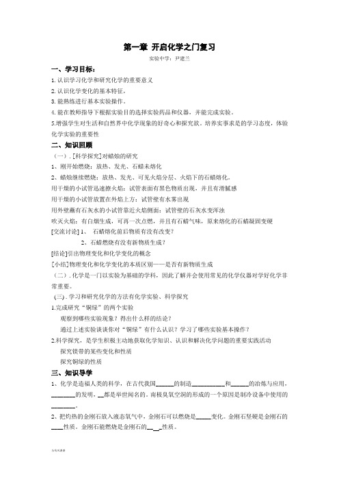 沪教版化学九年级上册第一章开启化学之门单元复习学案.docx