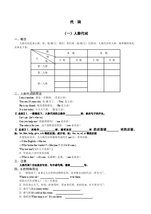 六年级小学英语代词讲解与练习