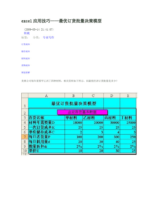 最优订货批量决策模型