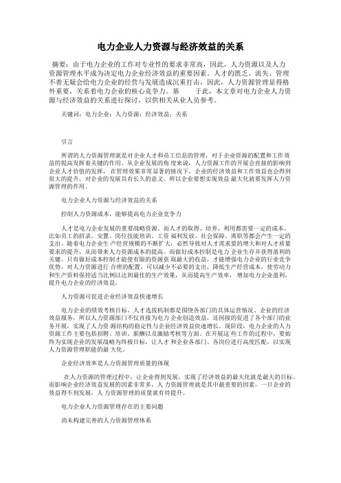 电力企业人力资源与经济效益的关系