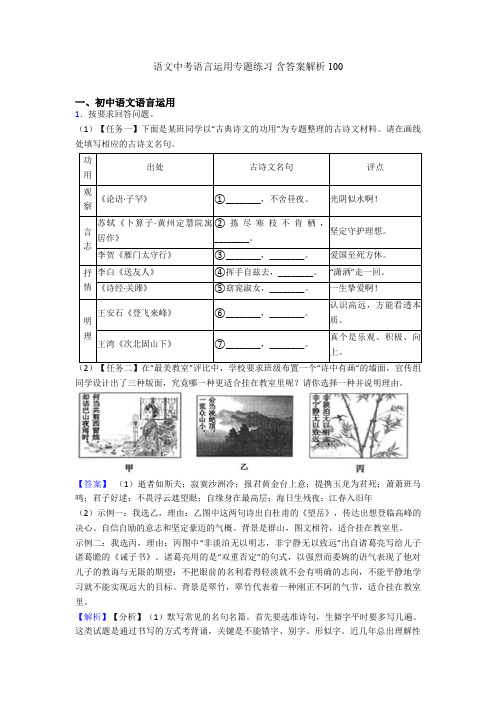 语文中考语言运用专题练习 含答案解析100