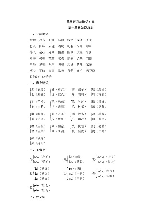 【人教版】六年级语文上册1~8单元知识归类