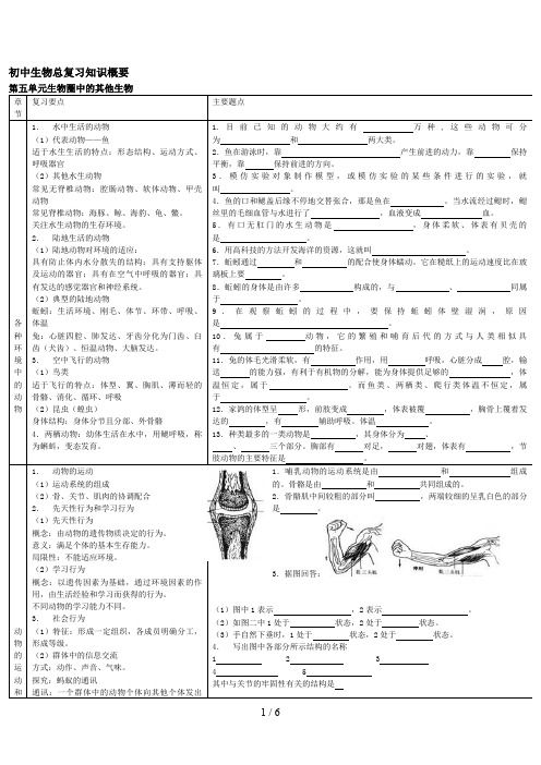 初中生物总复习知识概要