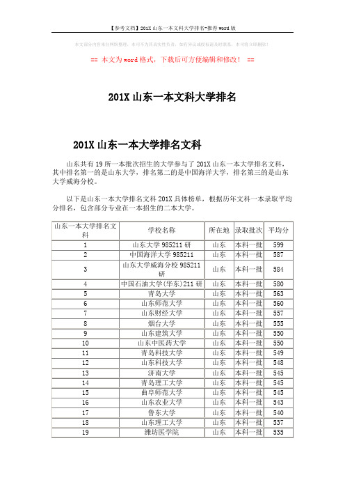 【参考文档】201X山东一本文科大学排名-推荐word版 (2页)