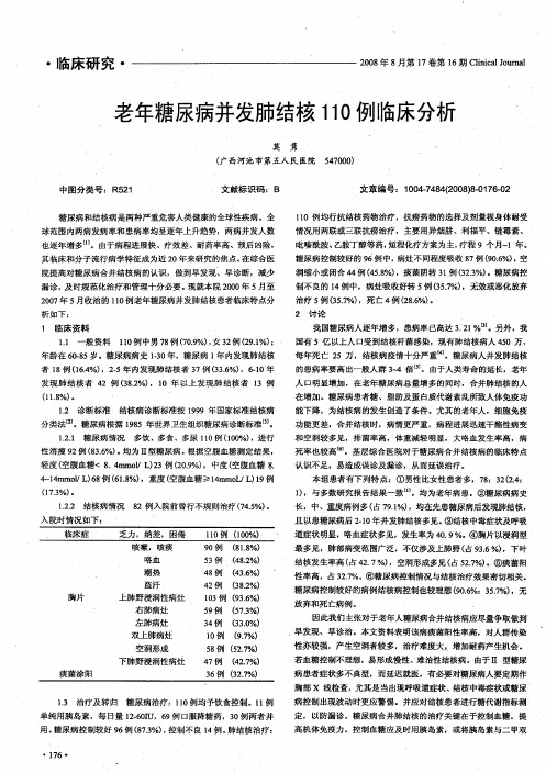 老年糖尿病并发肺结核110例临床分析