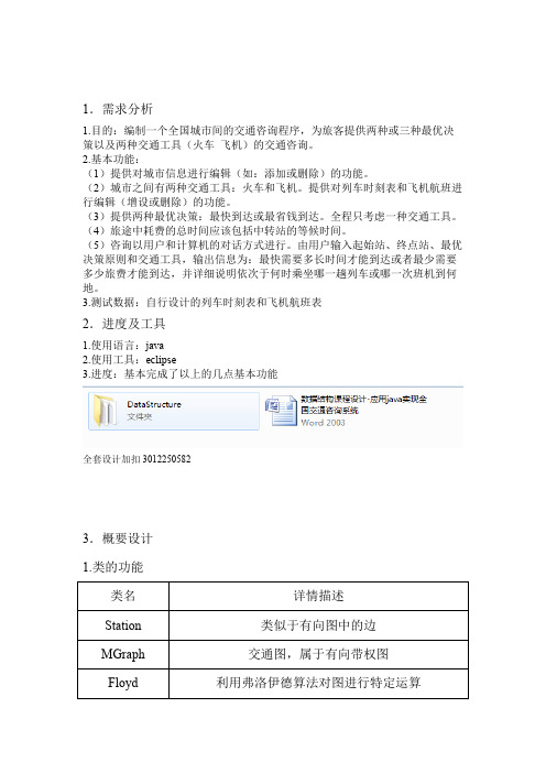 数据结构课程设计-应用java实现全国交通咨询系统