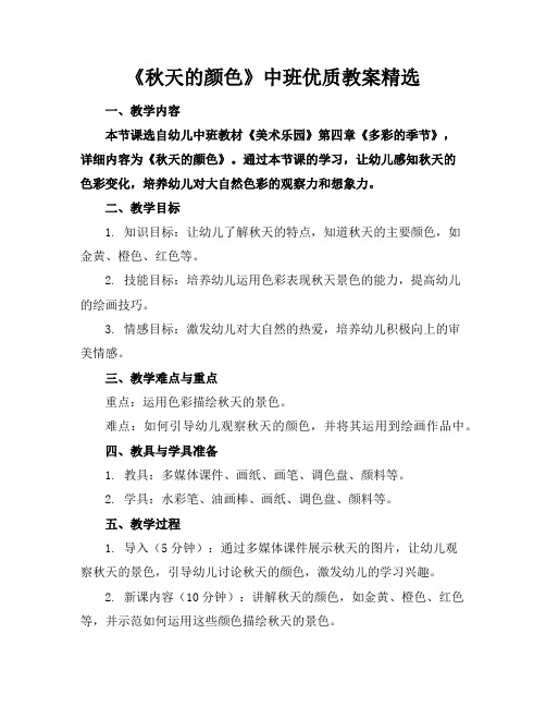 《秋天的颜色》中班优质教案精选