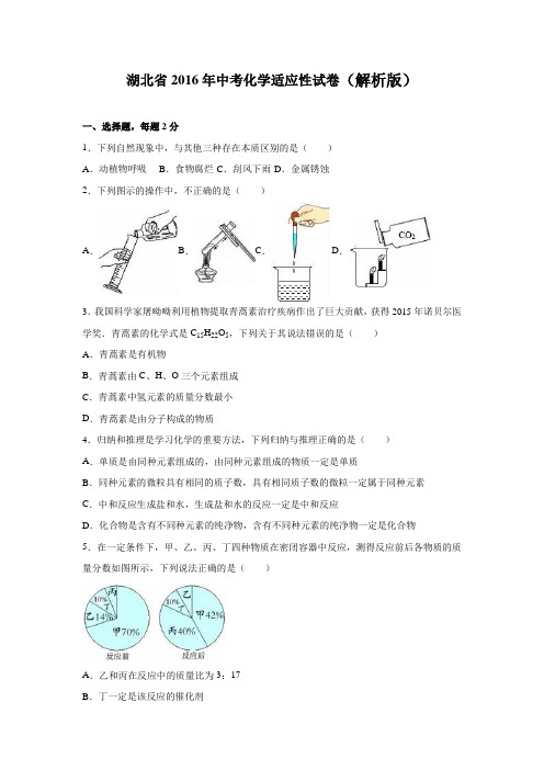 湖北省中考化学适应性试卷(解析版)