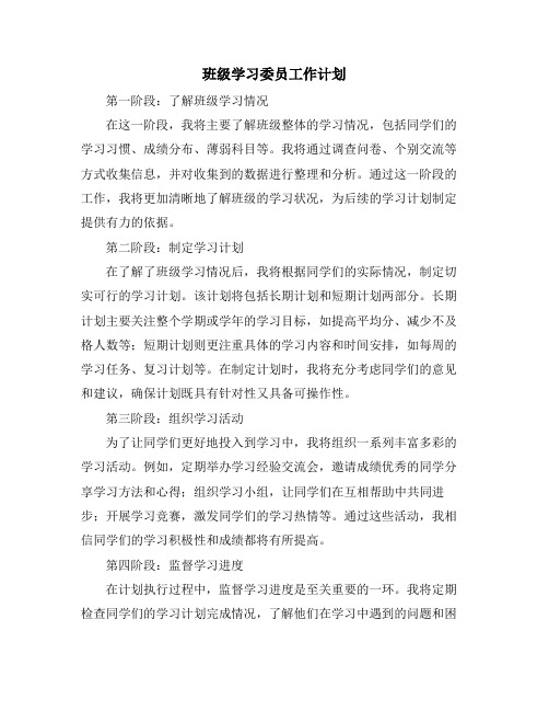 班级学习委员工作计划