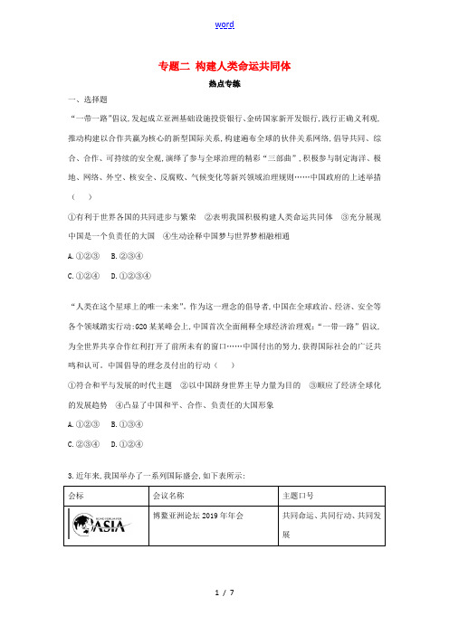 (陕西专用)版中考道德与法治一练通 第二部分 热点专题训练 主题一 重大热点 专题二 构建人类命运共