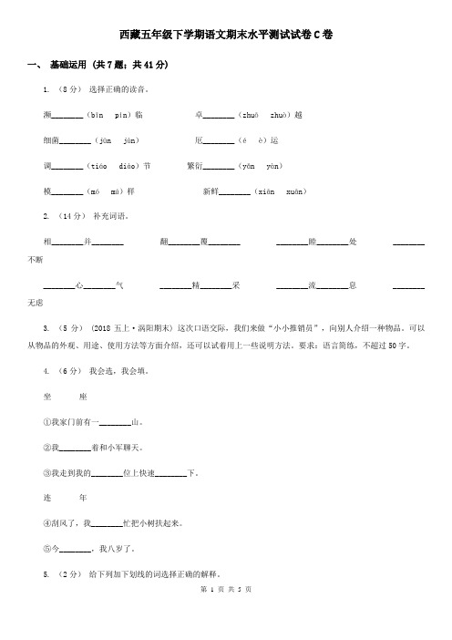 西藏五年级下学期语文期末水平测试试卷C卷