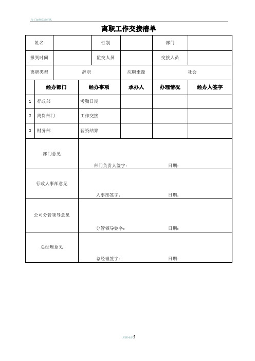 公司员工离职类表格模版