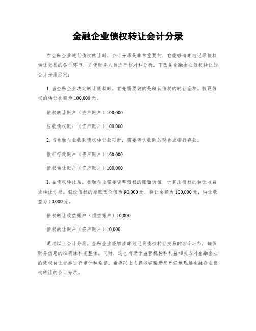 金融企业债权转让会计分录