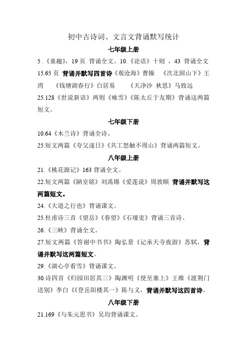初中古诗词文言文背诵默写统计 2