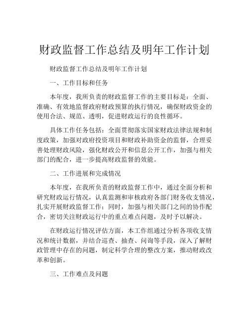 财政监督工作总结及明年工作计划