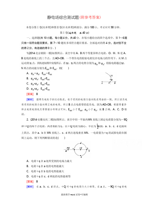 24走向高考高三物理人教版一轮复习习题综合测试题6静电场142