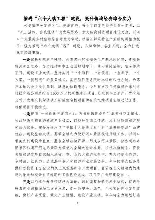 推进“六个大镇工程”建设,提升镇域经济综合实力