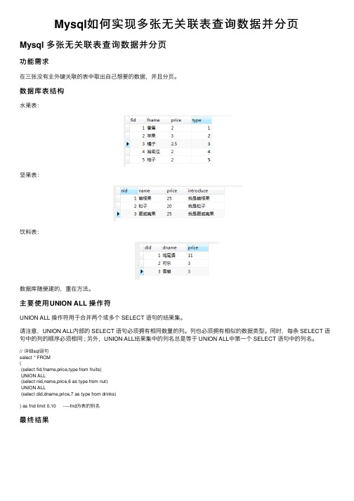 Mysql如何实现多张无关联表查询数据并分页