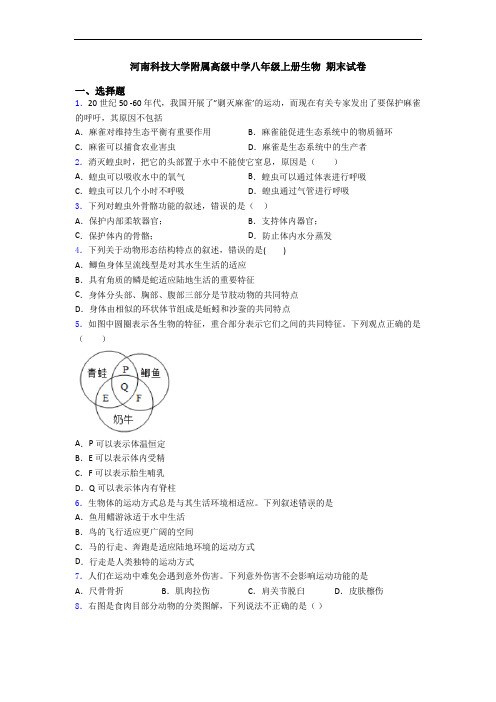 河南科技大学附属高级中学八年级上册生物 期末试卷