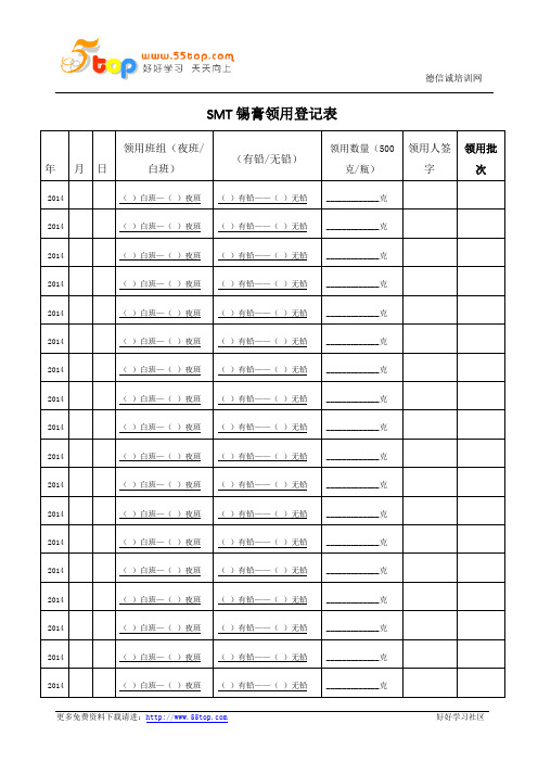 SMT锡膏领用登记表