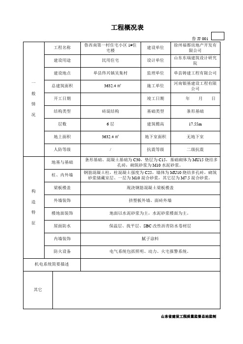 鲁JJ-001工程概况表