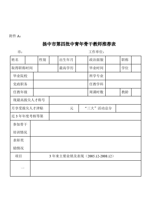 扬中市第四批中青年骨干教师推荐表