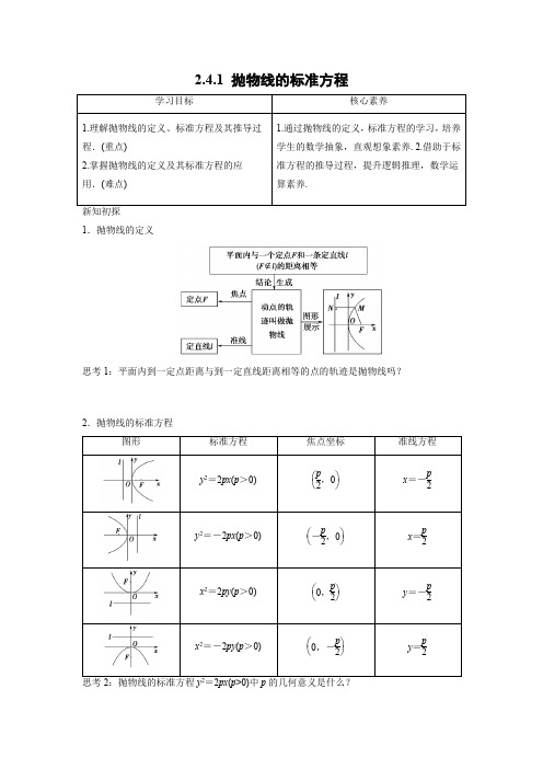 学案5：2.4.1 抛物线的标准方程