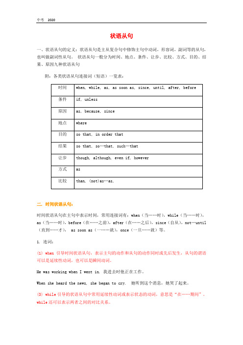 2020届中考英语语法专练连词及状语从句讲解及真题专练