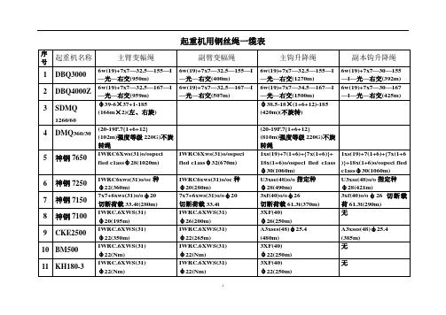 起重机用钢丝绳一缆表