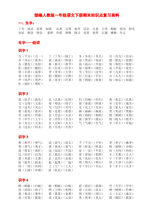 部编版一年级语文下册期末知识点复习资料