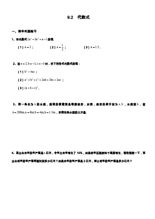 沪教版(五四学制)七年级数学上学期(第一学期)同步练习9.1代数式.docx