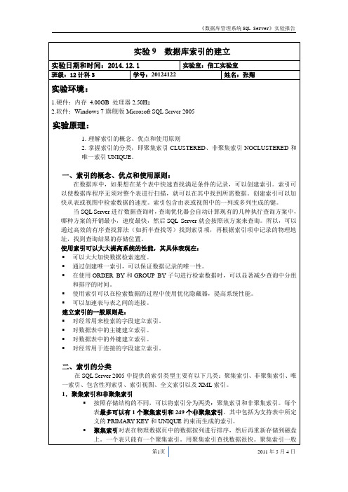 数据库原理实验报告S9-数据库索引