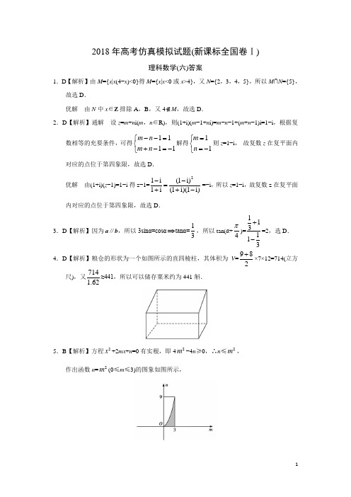 2018年高考仿真模拟试题(新课标全国卷Ⅰ)理科数学(六)答案