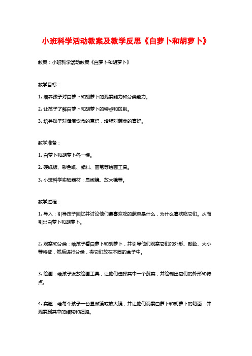 小班科学活动教案及教学反思《白萝卜和胡萝卜》