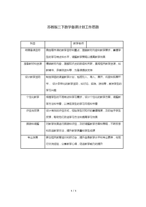 苏教版三下数学备课计划工作思路