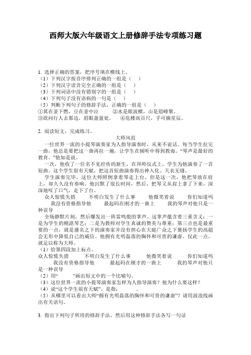 西师大版六年级语文上册修辞手法专项练习题