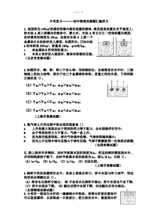 初中物理竞赛题汇编—浮力.pptx