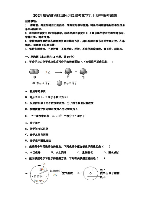 2024届安徽省蚌埠怀远县联考化学九上期中统考试题含答案解析