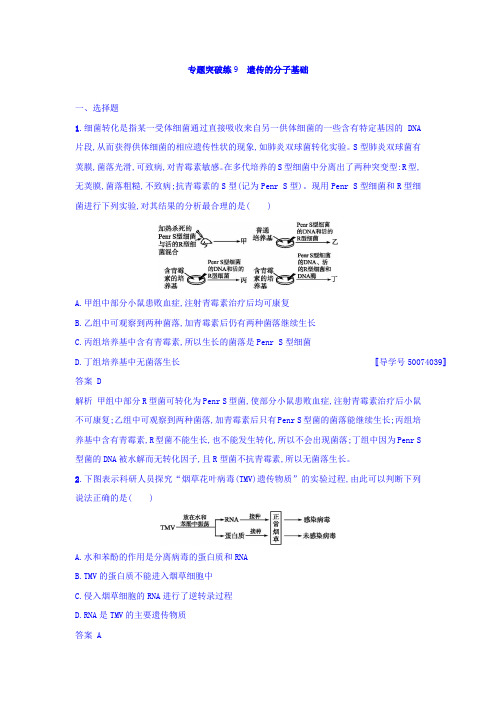 2018年高考生物二轮复习专题突破训练9 遗传的分子基础 含答案