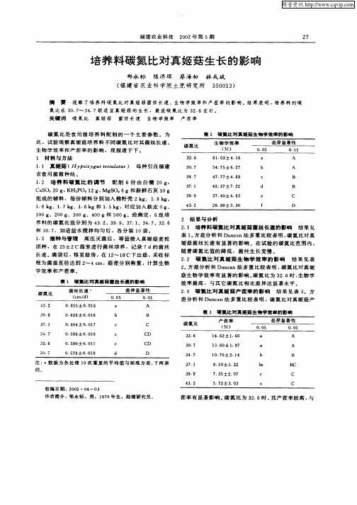 培养料碳氮比对真姬菇生长的影响