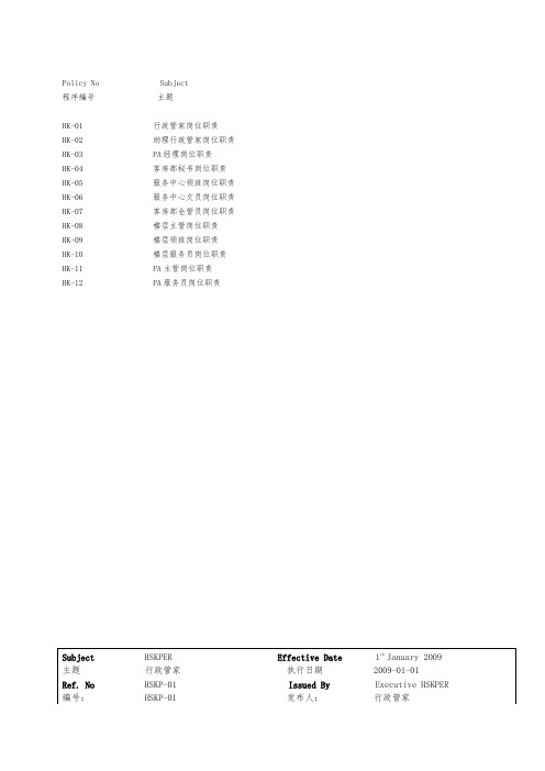 客房部各岗位职责说明