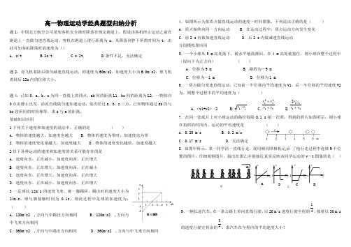 高一物理运动学经典题型归纳分析