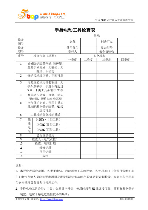 手持电动工具检查表