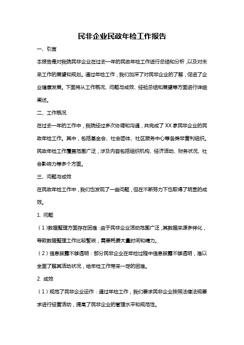 民非企业民政年检工作报告