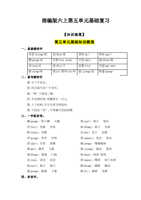 第5单元(知识梳理+检测)(含答案)-2023年六年级语文上册单元复习讲义