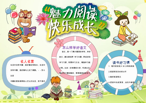 word格式模板:童年可爱儿童卡通读书小报手抄报模板