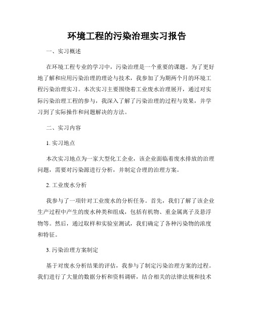 环境工程的污染治理实习报告