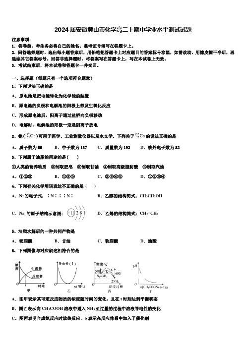 2024届安徽黄山市化学高二上期中学业水平测试试题含解析