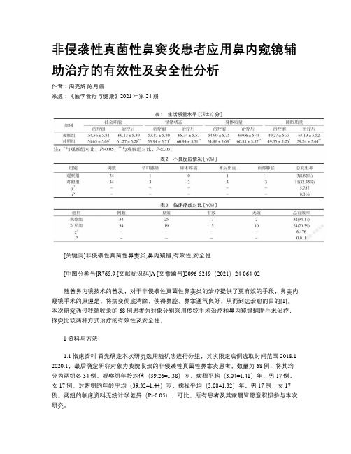 非侵袭性真菌性鼻窦炎患者应用鼻内窥镜辅助治疗的有效性及安全性分析