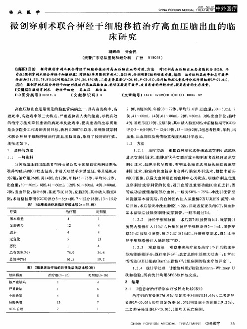 微创穿刺术联合神经干细胞移植治疗高血压脑出血的临床研究